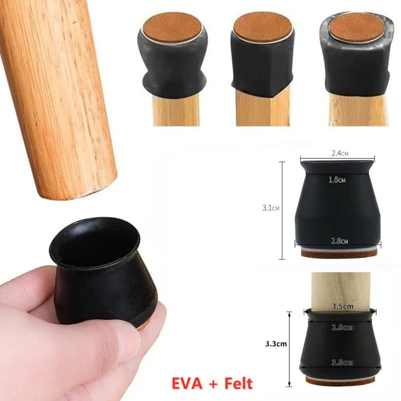 16PCS Tappo per gamba della sedia in silicone nero antiscivolo Prevenire i graffi Silenzioso Protezione per pavimento in legno duro Piedini per mobili in feltro impermeabile