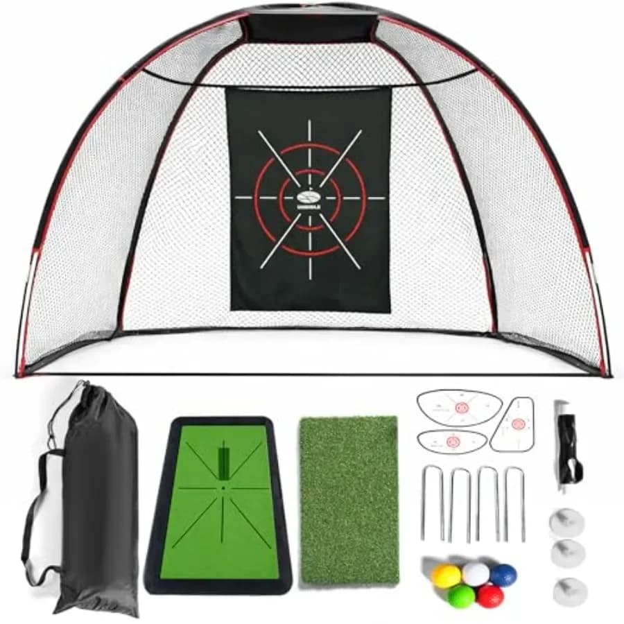 Rete da Golf Resistente 10x7ft con Tappetino per Swing e Inserto in Erba Sintetica, Rete per Allenamento Golf in Giardino e Garage per Palline da Golf Reali