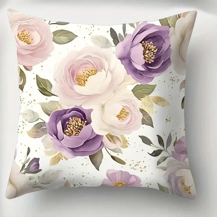 Home Decor Floral Print Pillow Cover, Durable Zipper Style, Pillowcase for Sofa, Bedroom & Car