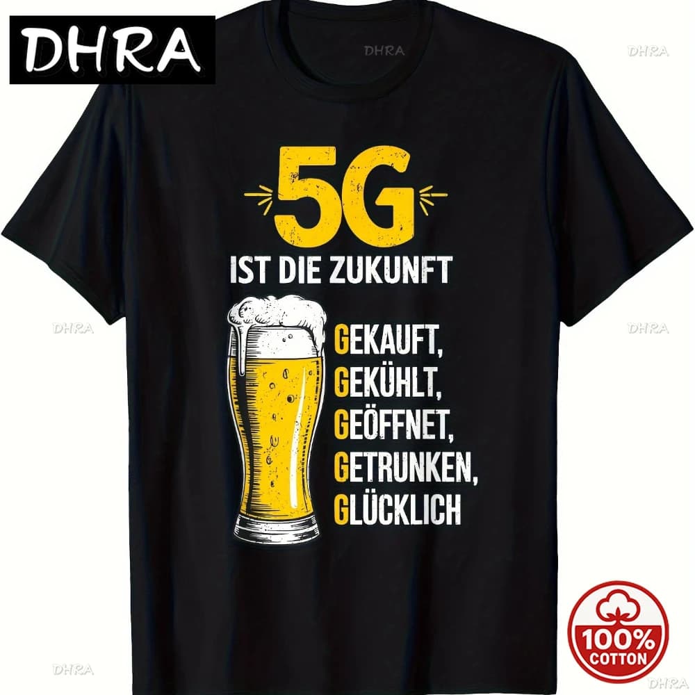 T-shirt divertente con dettato tedesco per uomo 5G IST DIE ZUKUNFT 5G Is The Future Beer Mug Graphic Tee Maglietta nera Maglietta a maniche corte unisex