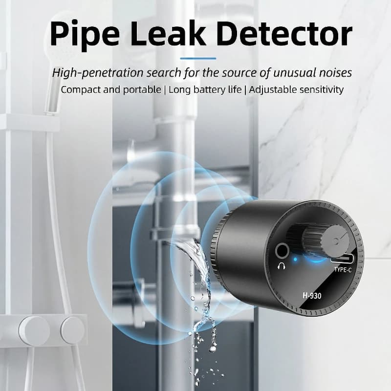 Rilevatore di perdite di liquidi H-930 ad alta sensibilità, localizzatore di perdite d'acqua portatile, tester per perdite di tubazioni con ricarica Type-C