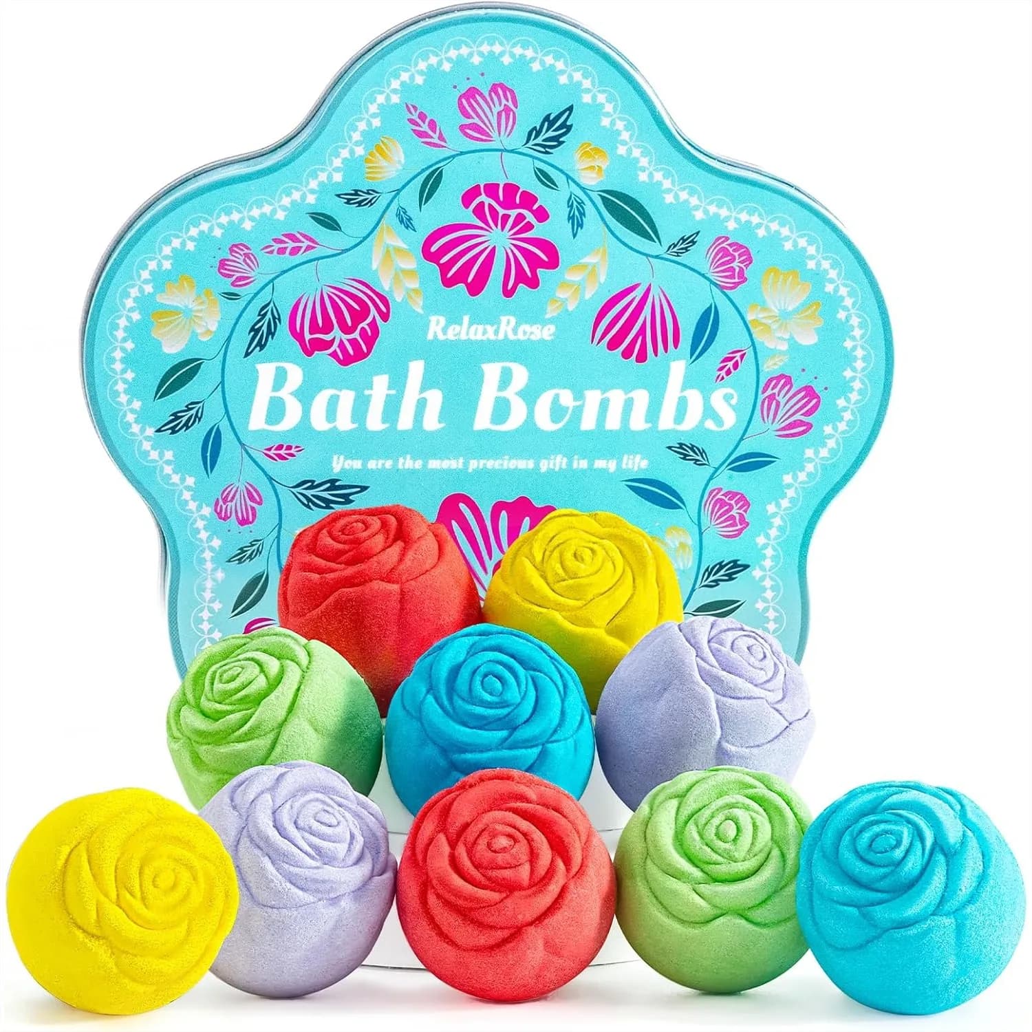 Set Regalo Bombe da Bagno per Donne - 10 Pezzi Fatti a Mano con Oli Essenziali Naturali, 5 Fragranze Aromatiche, Bagno Rilassante alla Rosa, Cura Personale