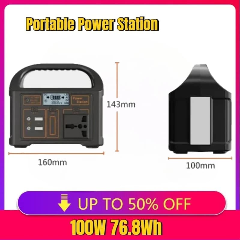 Per il campeggio Power LED 100W 76.8Wh Centrale elettrica portatile Generatore solare Emergenza esterna Mobile 24000mAh LiFePO4 Power Bank
