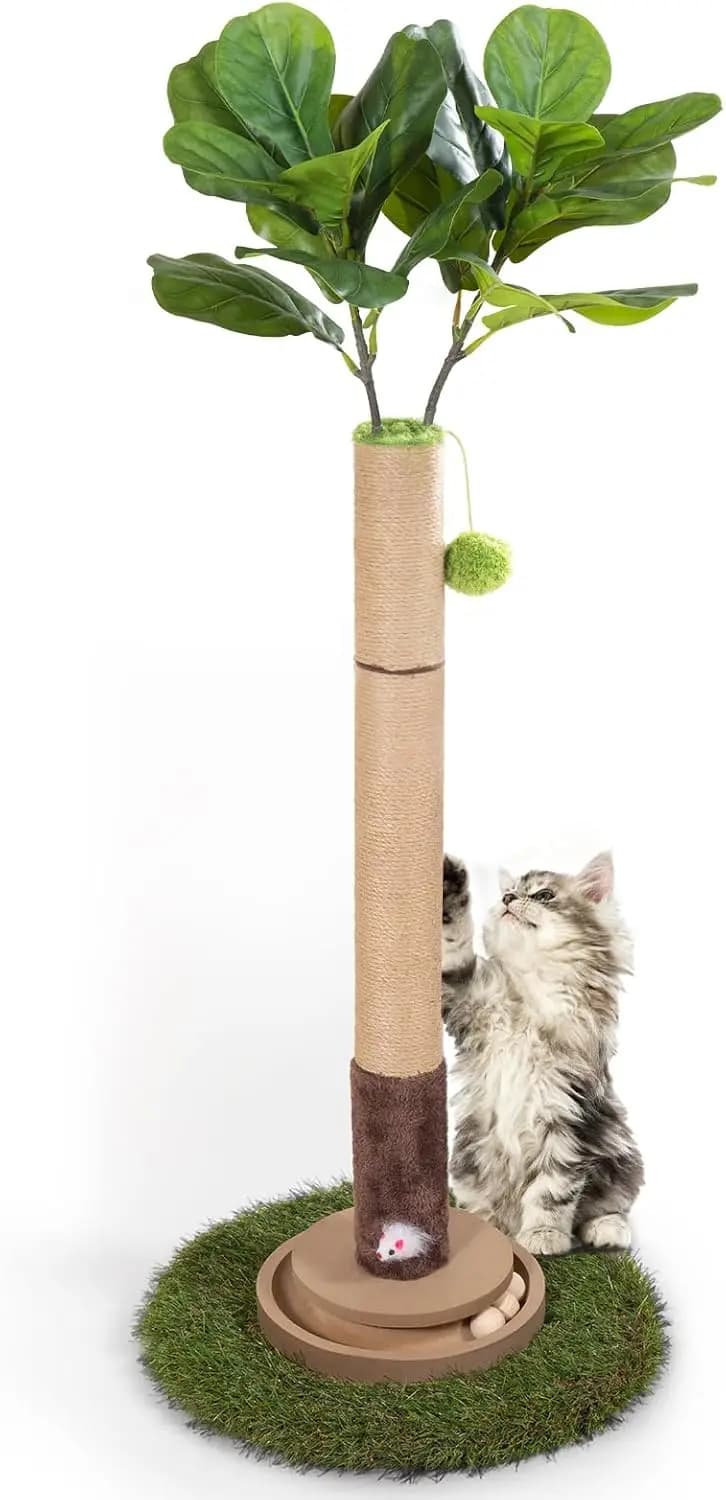 Tiragraffi per Gatti, Tiragraffi per Gatti Alto 35 Pollici con Palla Sospesa per Gatti da Interno Adulti, Fiddle Leaf Sisa
