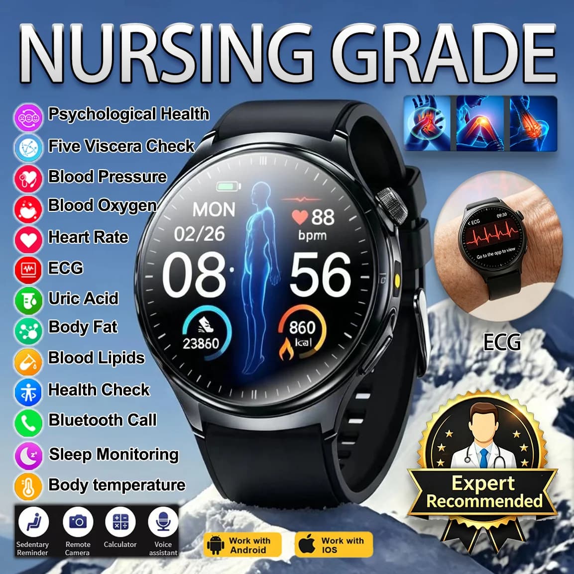 2026 New Health Nursing Grade Smart Watch ECG+PPG Body Fat Analysis Smart Watch Blood Lipid Uric Acid Tracker For Men Women