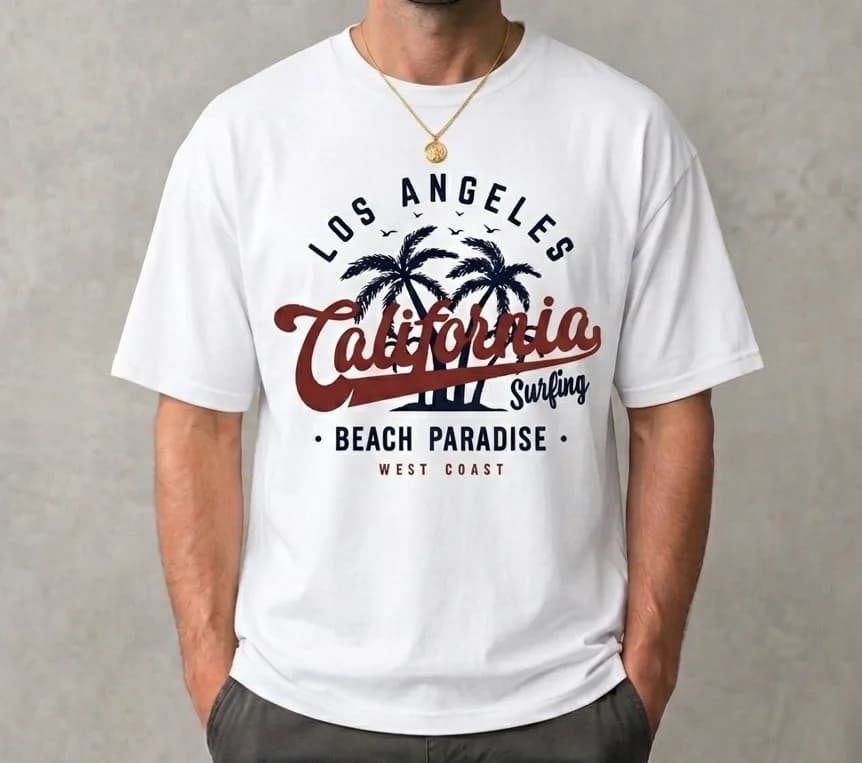 Retro Beach Vibes T-Shirt – California Coastal Style Graphic Tee