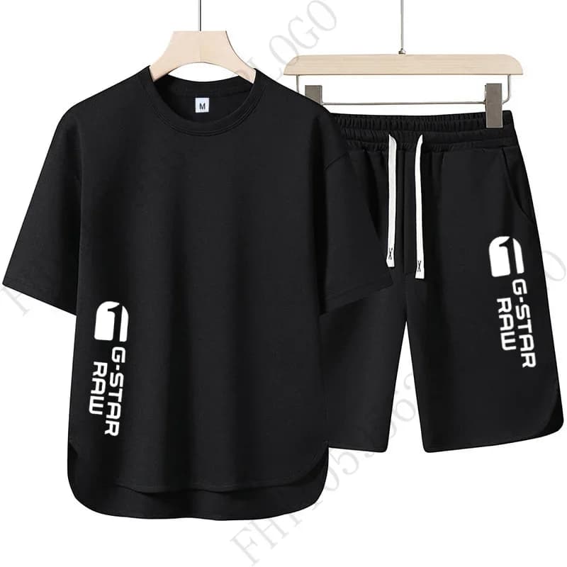 Completo sportivo casual da uomo estivo traspirante con t-shirt a maniche corte girocollo e pantaloncini, due pezzi, nuova stampa 2025
