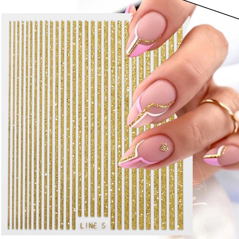 Linee 3D adesivi per unghie linee di strisce in metallo oro rosa fai-da-te lettere decalcomanie Curve cursori per Nail Art decorazioni autoadesive Manicure