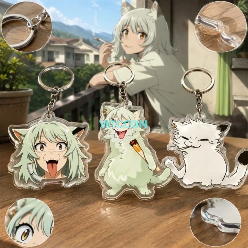 Chainsmoker Cat Keychain 5cm Acrylic Yaniko Satou Manga Anime Cute Cartoon Keychain Pendant Decor Backpack Handbag Accessories