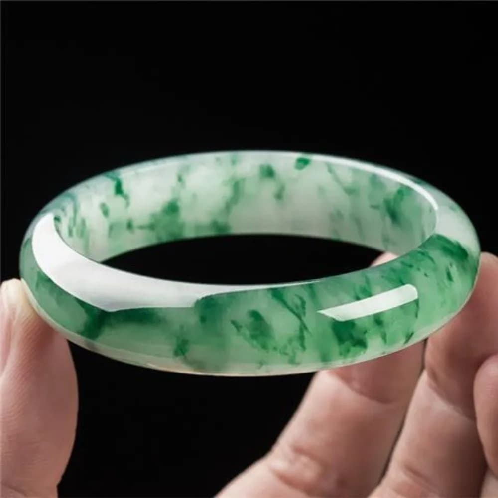 Fashion Round Jade Bracelet Ice-Seed Floating Flower Green Jade Bangle Hand Ring Charm Jewelry Round Bangle Bracelet Girlfriends