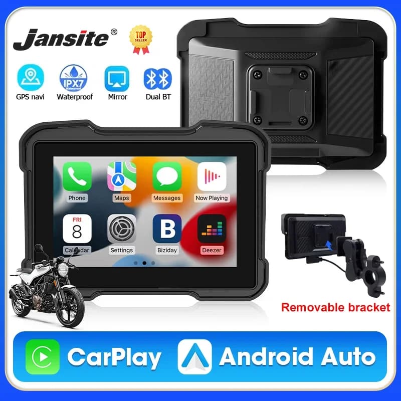 CarPlay Screen 5 Inch for Motorcycle, GPS Navigation, CarPlay Wireless, Android Auto, Waterproof IPX7, Bluetooth Monitor for Motorcycle, Support TPMS