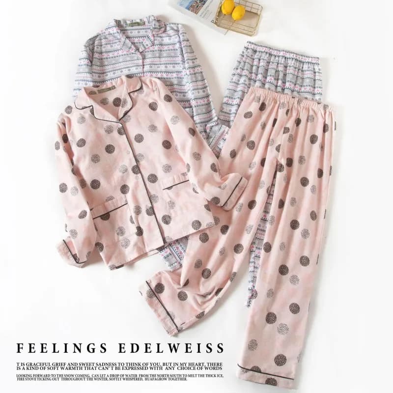Primavera Autunno Donna Casual Pigiama Set Donna 100% cotone Sleepwear Suit Donna Colletto rovesciato Camicia e pantaloni Homewear