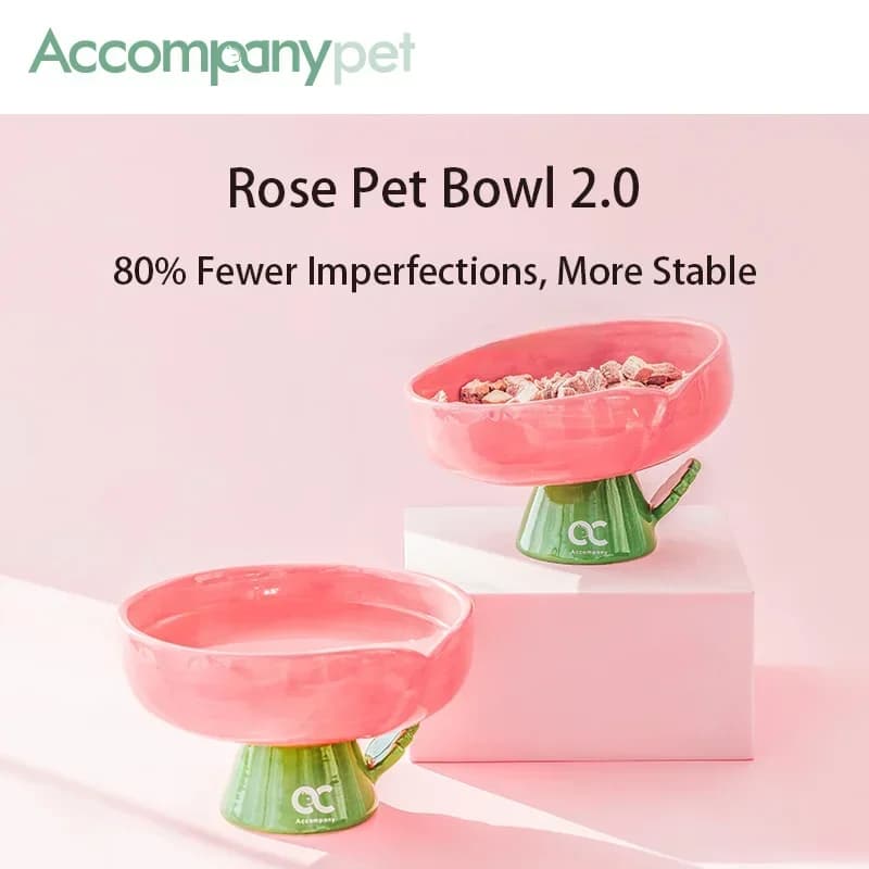 Tulip Shaped Elevated Ceramic Cat Bowl, Raised Pet Food Water Bowl for Cats, Anti-Vomiting Kitten Feeder