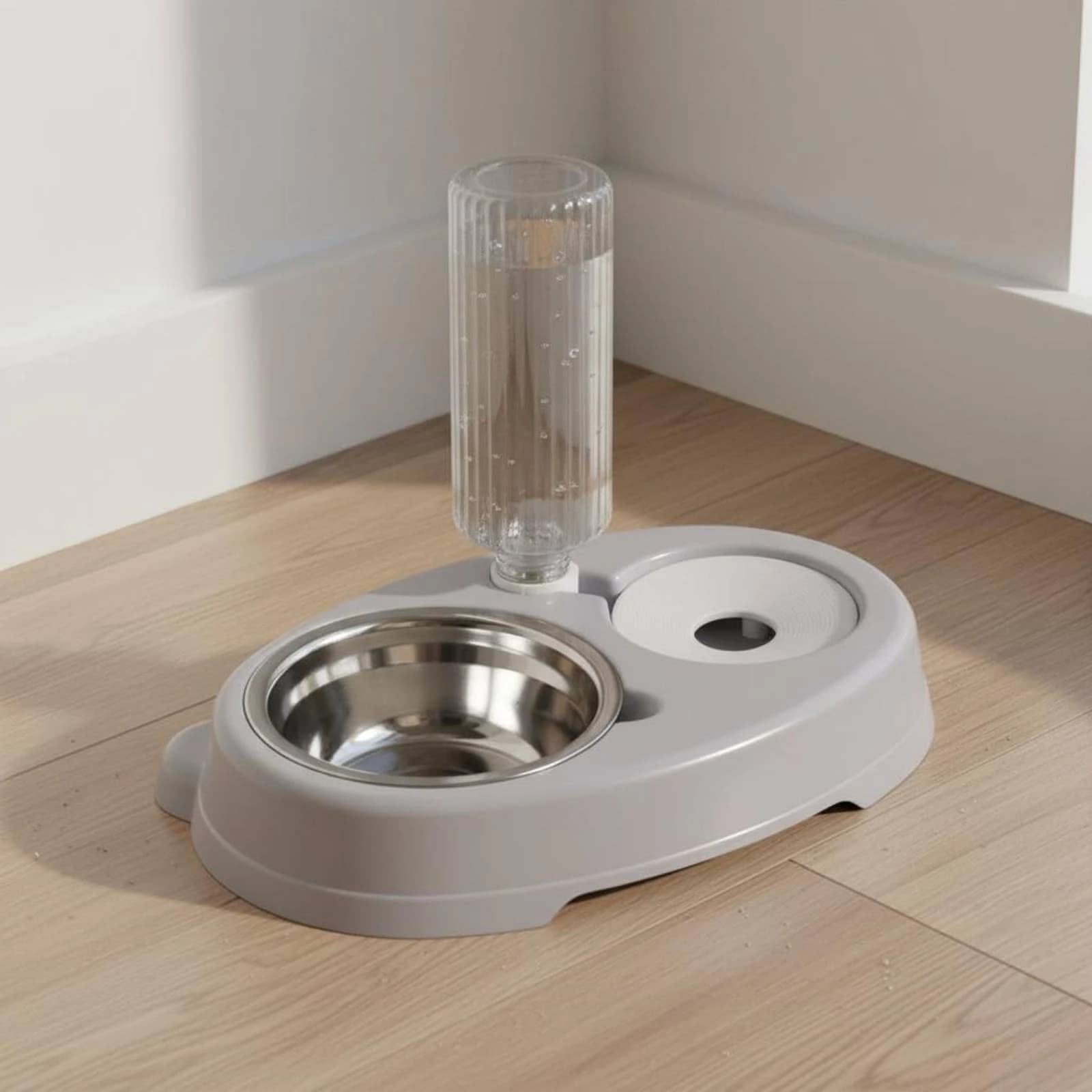 Double Pet Bowl Anti-Tip Pet Food and Water Bowl Set Weighted Food and Water Dispenser Detachable Design Food-Safe-Clear