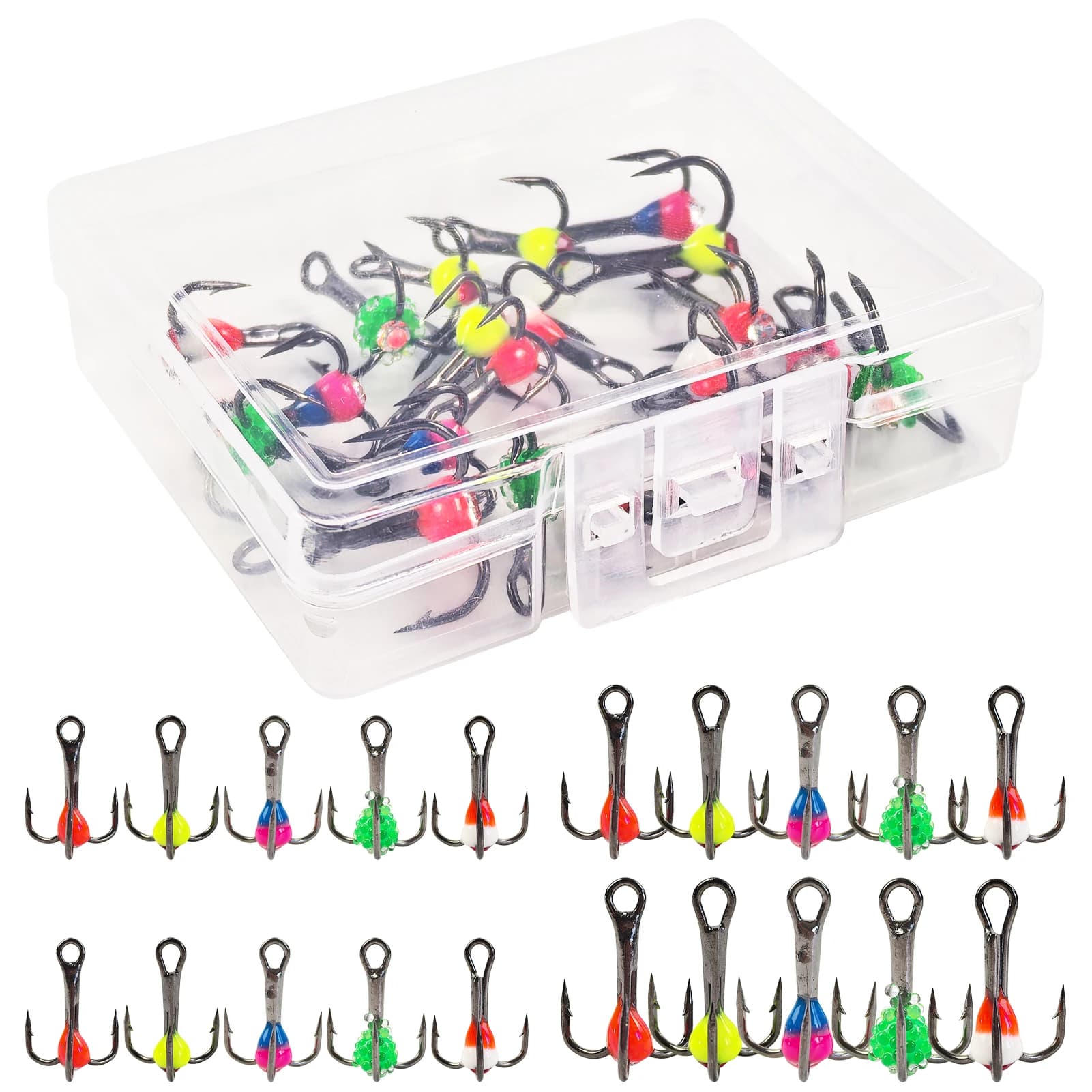 FREE FISHER Ice fishing hooks kit from 20 pieces/box, 8 # /10 # /12 # Triple hooks with diamond eye, reversed winter hooks