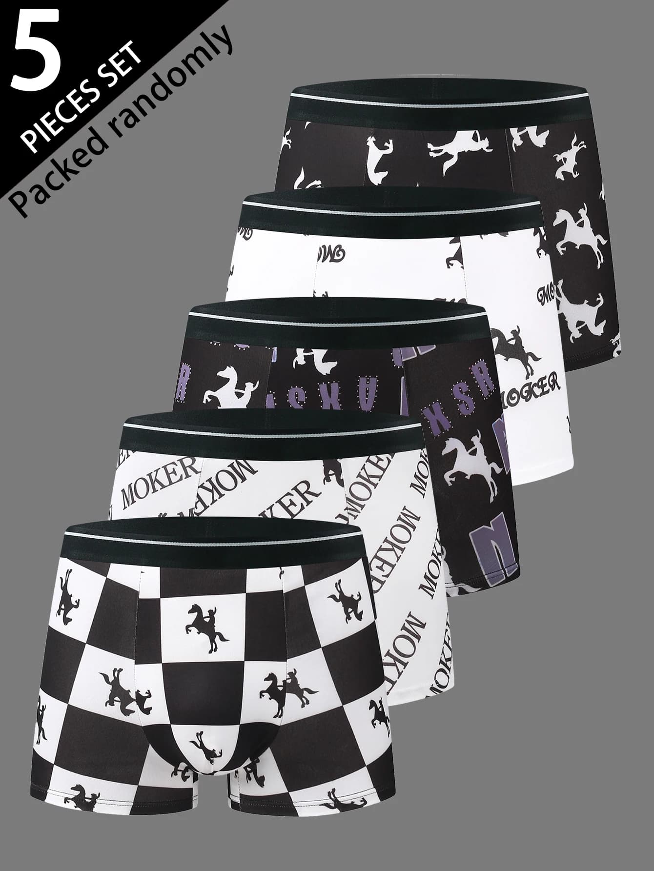 5-Pack Men's Boxer Briefs Mid-Waist High-Elasticity Trendy TianMa Print Flat Angle Pants for Men