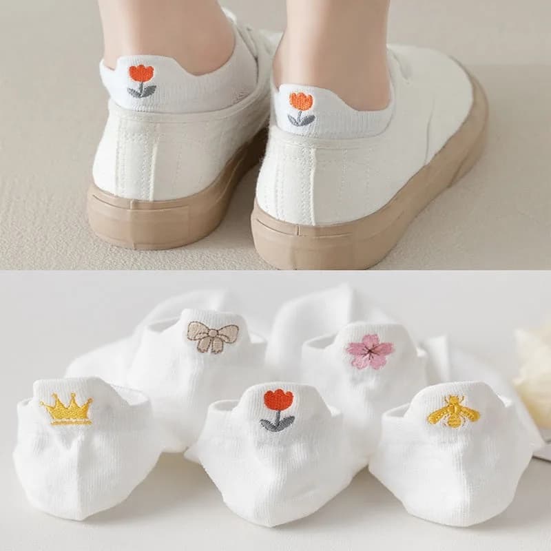 Women's Summer Thin Embroidered Open-Toe Socks 5 Pack - Comfortable and Breathable Invisible Socks