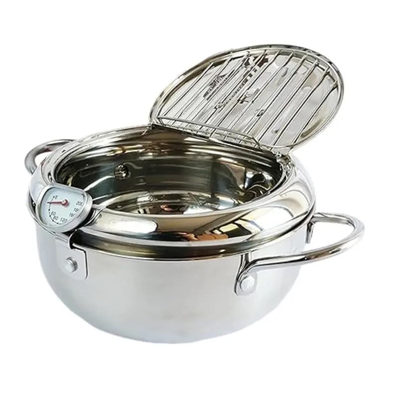 ABAE-Japanese Frying Pot 3.6QT, Deep Fryer Pot With Thermometer 3.4L For 3-6 People, Food Grade Stainless Steel