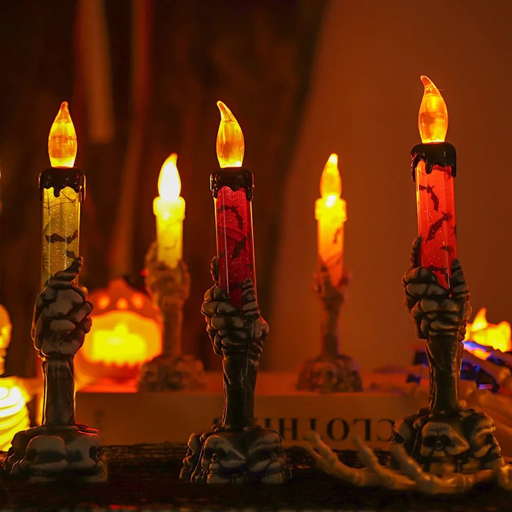 Halloween Skeleton Hand Candle Light LED Pumpkin Lantern Party Decoration Prop for House Table Porch Festival Event Display