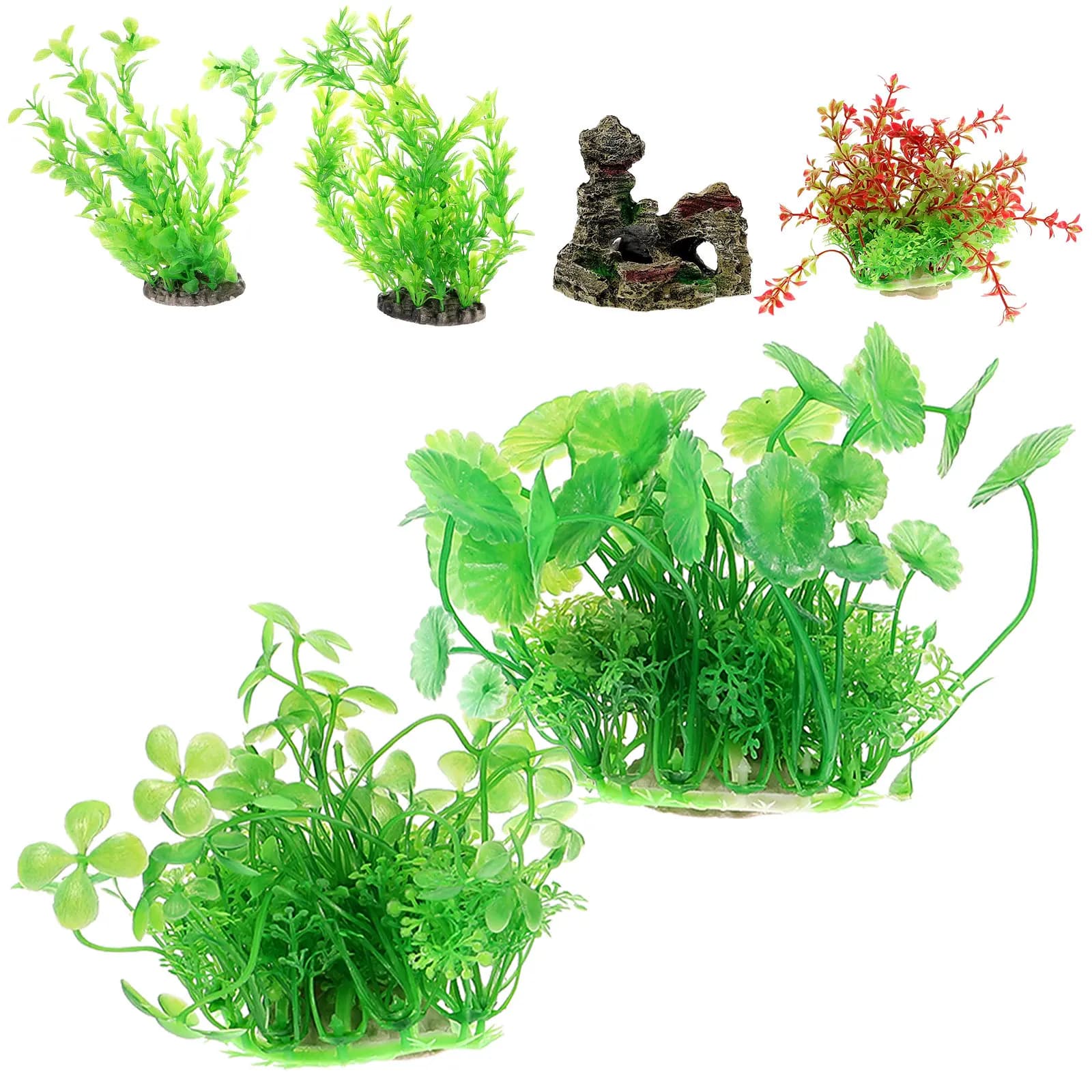 Set di 6 Piante Artificiali per Acquario, Decorazioni in Plastica, Erba Finta per Accessori Acquario