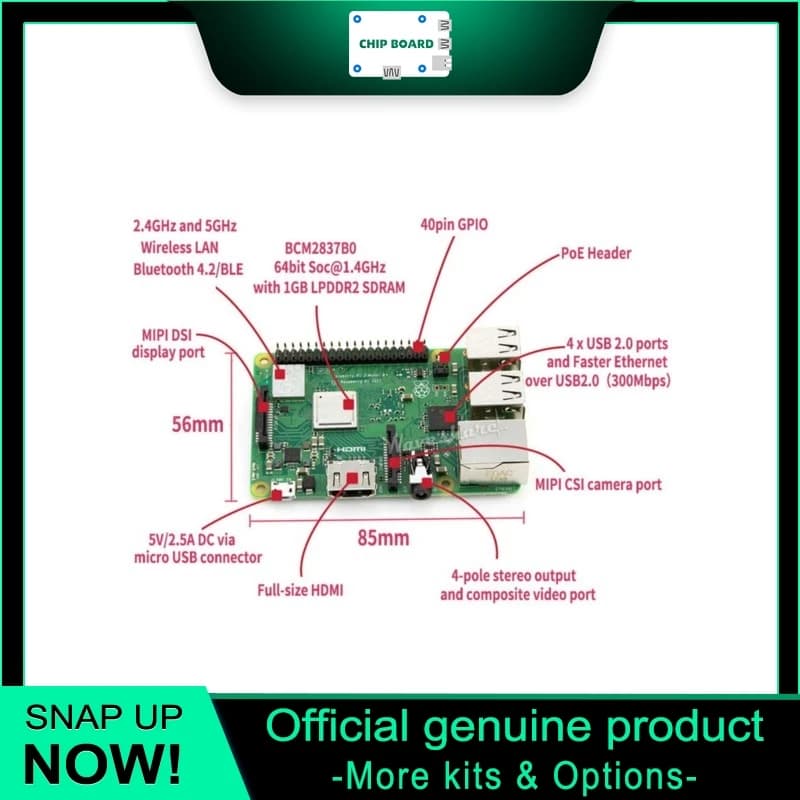 Raspberry Pi 3 Model B / B+, Quad-Core Cortex-A53 1.4GHz 64-Bit Dev Board, 3B+ Generation Kit