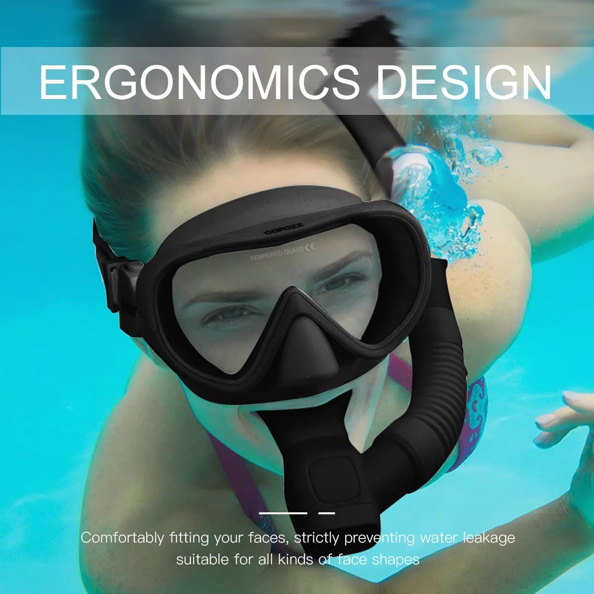 Set Maschera Subacquea in Silicone Nera con Valvola Anti-Ingozzamento e Fibbia Robusta per Snorkeling e Immersioni