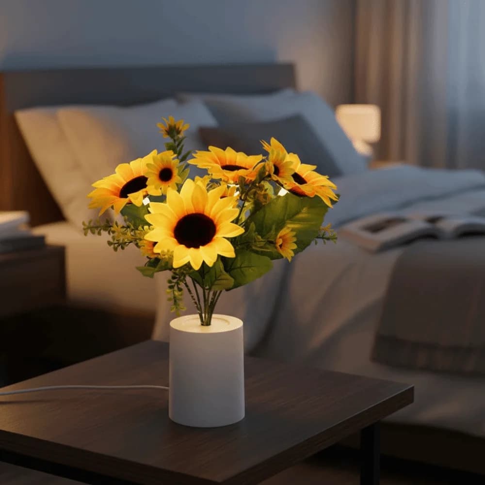 LED Night Lamp from Comodin, Battery Table Light with 3 LEDs, Sunflower Design, Safe Table Lamp for Night Use