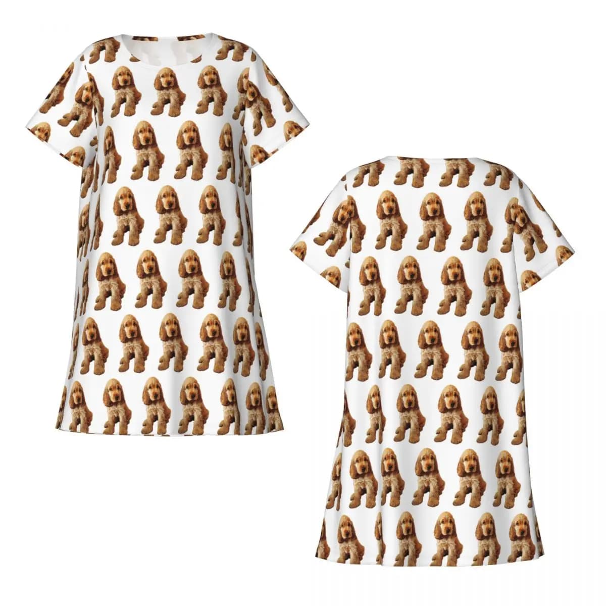 Custom Gold Cocker Spaniel Puppy Dog Short Sleeves Nightdress For Sleepshirts Women Short Sleeve Nightgowns Soft Pajama Dress