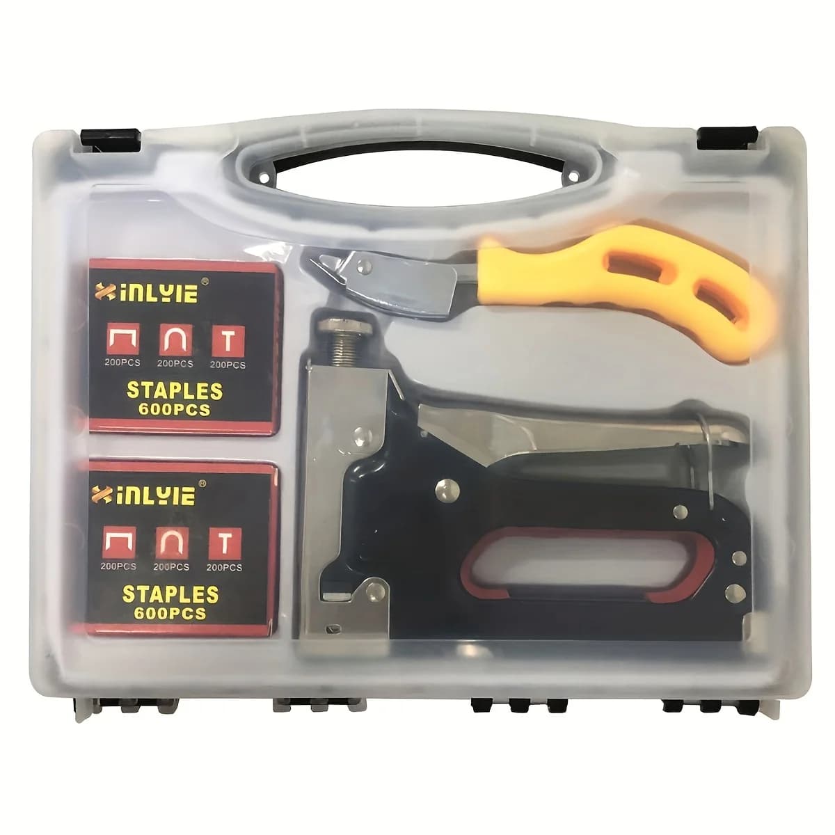Pistola per cucitrice 4 in 1 per tappezzeria da 1 pezzo per impieghi gravosi, con 1200 graffette, rimozione, guanti, pistola per cucitrice con regolazione manuale della potenza per legno