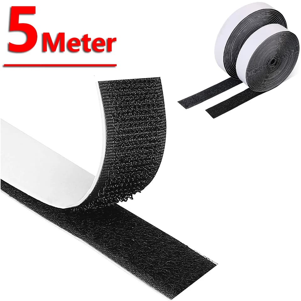1/2/5M Hook and Loop Strips with Glue Strong Self Adhesive Fastener Double-Side Mounting Tapes for DIY Craft 20-50mm Black