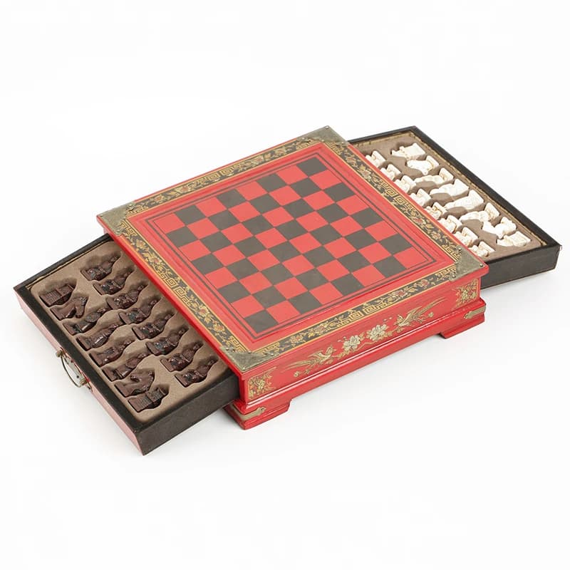 Retro Collection Chess 26cm/10.24inch Terracotta Warriors Chess Wood Carving Resin Chessman Birthday Various holiday gifts