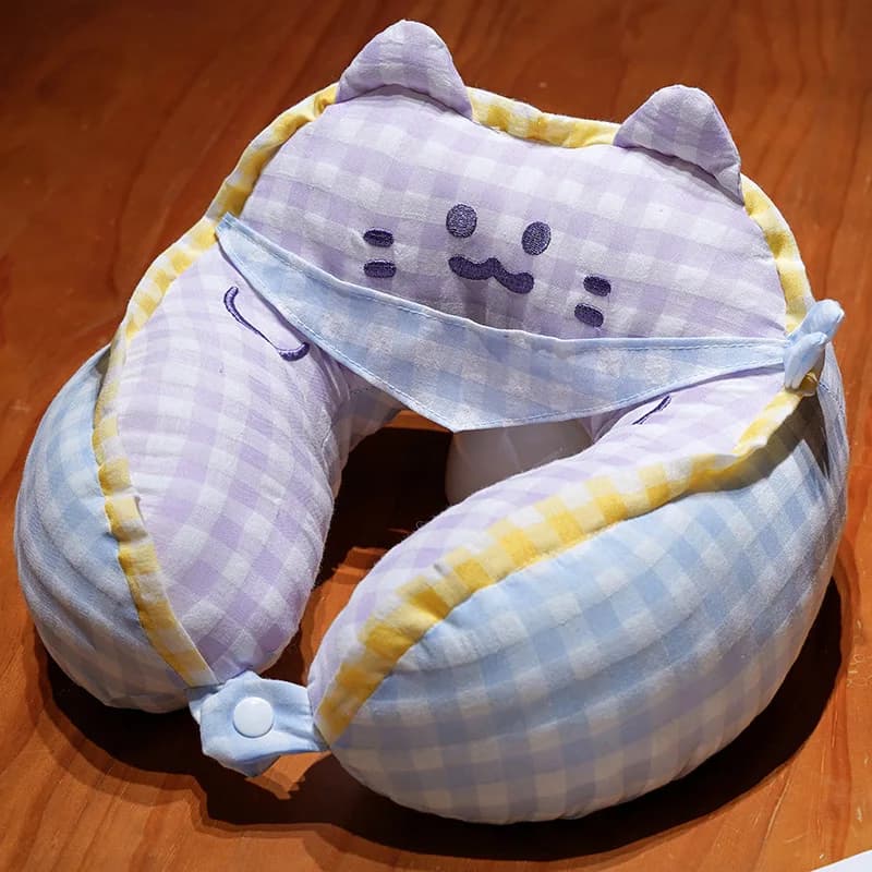 Simpatico cuscino per il collo a U con gatto Cartone animato per pisolino Cuscini per il collo a forma di U per ufficio Cuscino per poggiatesta da viaggio portatile per aereo per auto