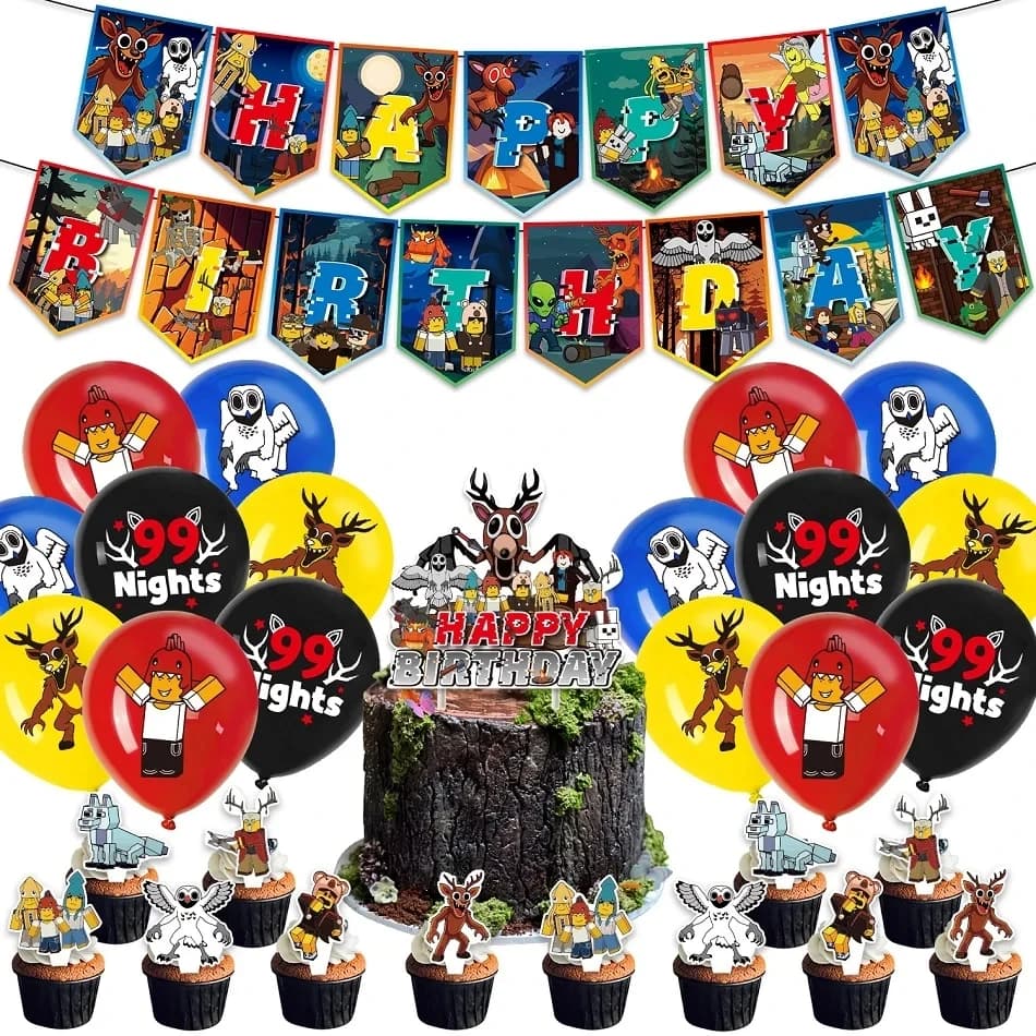 Hot 99 notti nella foresta Decorazione festa di compleanno Bandiera ROBLOX Banner Palloncino Cake Topper Set Forniture per feste Regalo di carnevale per bambini