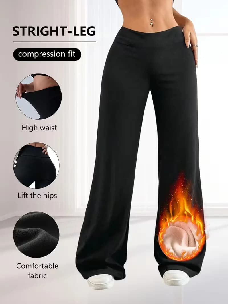 Pantaloni Invernali da Donna a Gamba Dritta Foderati in Pile, Pantaloni Larghi e Spessi in Felpa Francese, Caldi e Casual