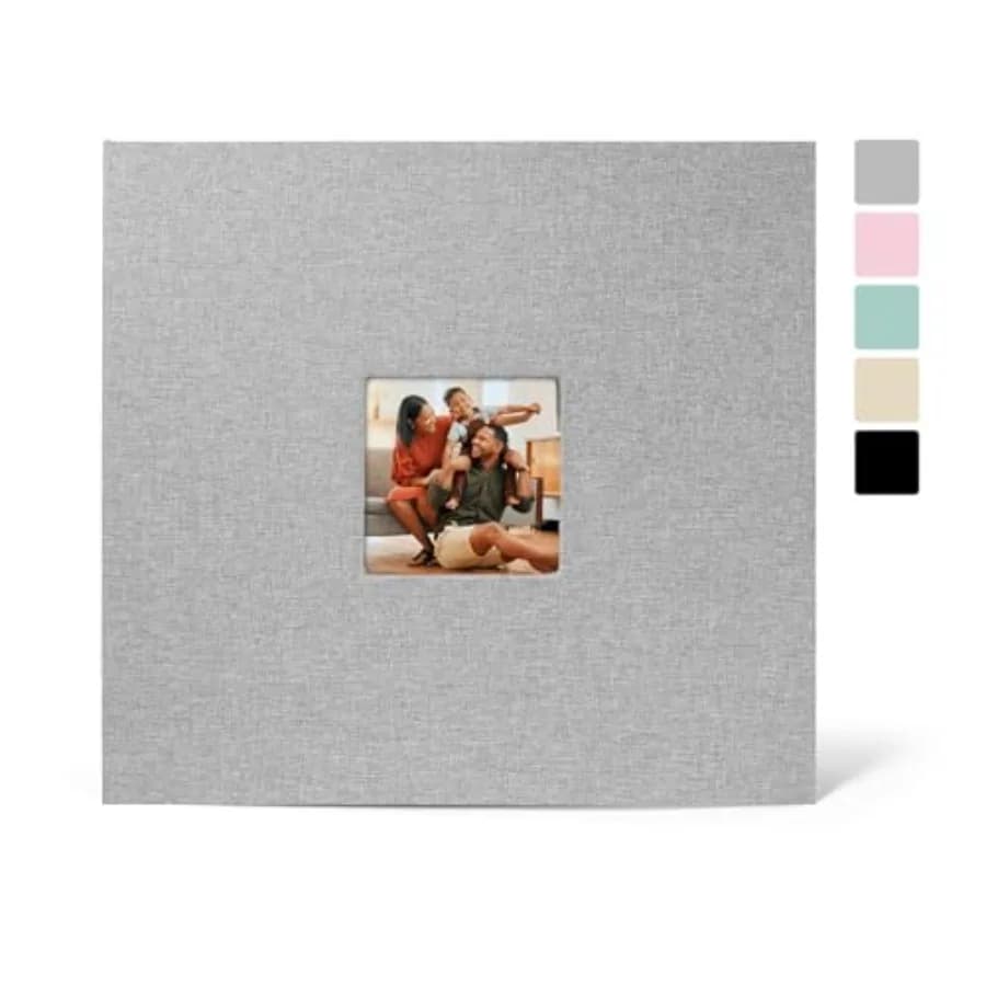 Album fotografico rilegato a 3 anelli grande con copertina in lino e buste in plastica, 100 pagine bianche per scrapbooking