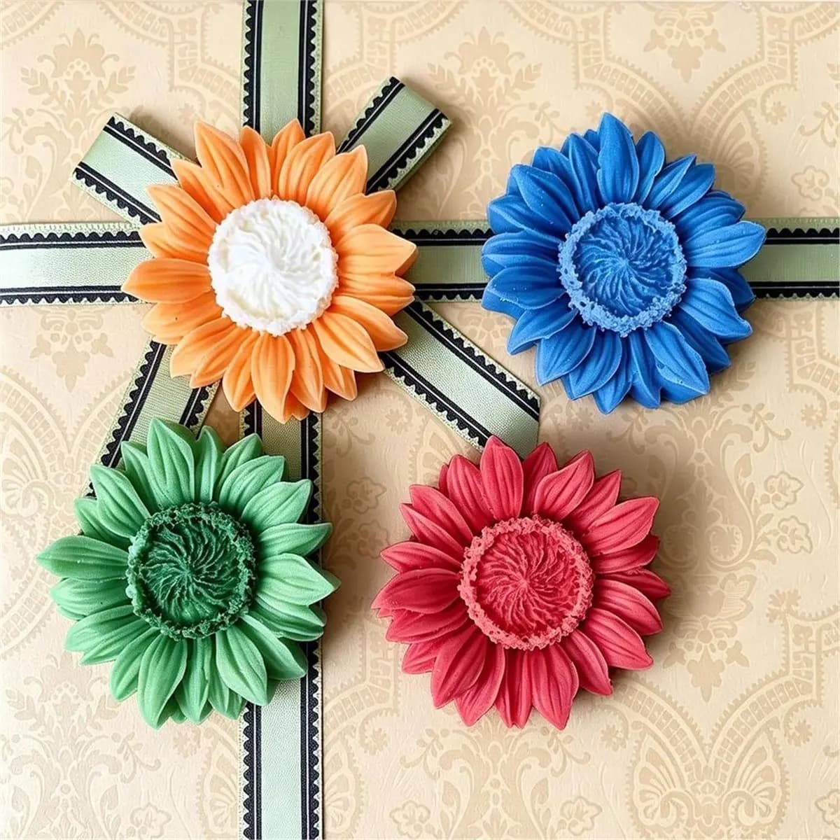 10 Pack Sun Flower Silicone Mold ,Candlewick Soap Flowers Mold for DIY Tealight Candles Soaps Wax Epoxy Resin Concrete