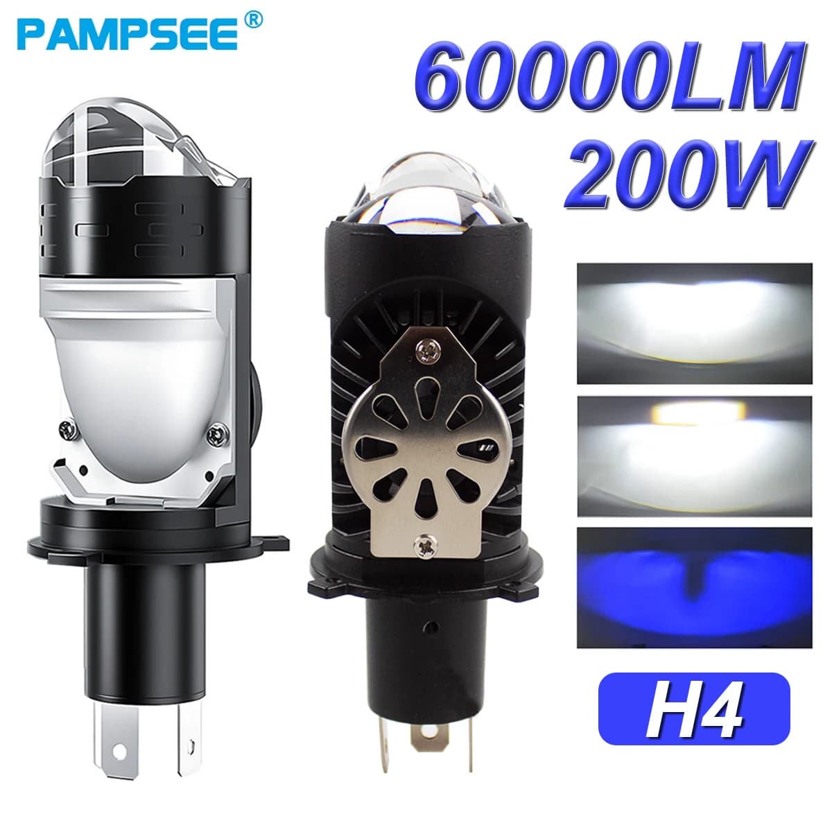 Fari LED H4 PAMPSEE per Moto, Lampada a Doppia Lente, Fari LED H4 per Auto, Mini Proiettore LED H4 per Fari Moto A6C