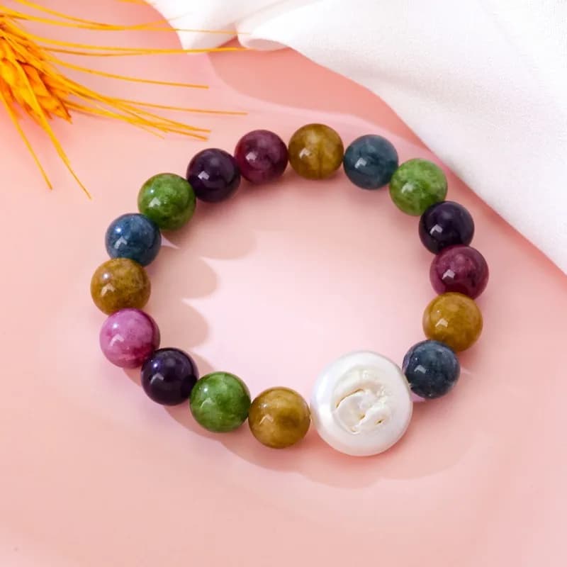 Bracciale in agata colorata in stile etnico classico Bracciale elastico con perle barocche in stile nicchia di lusso leggero ed elegante