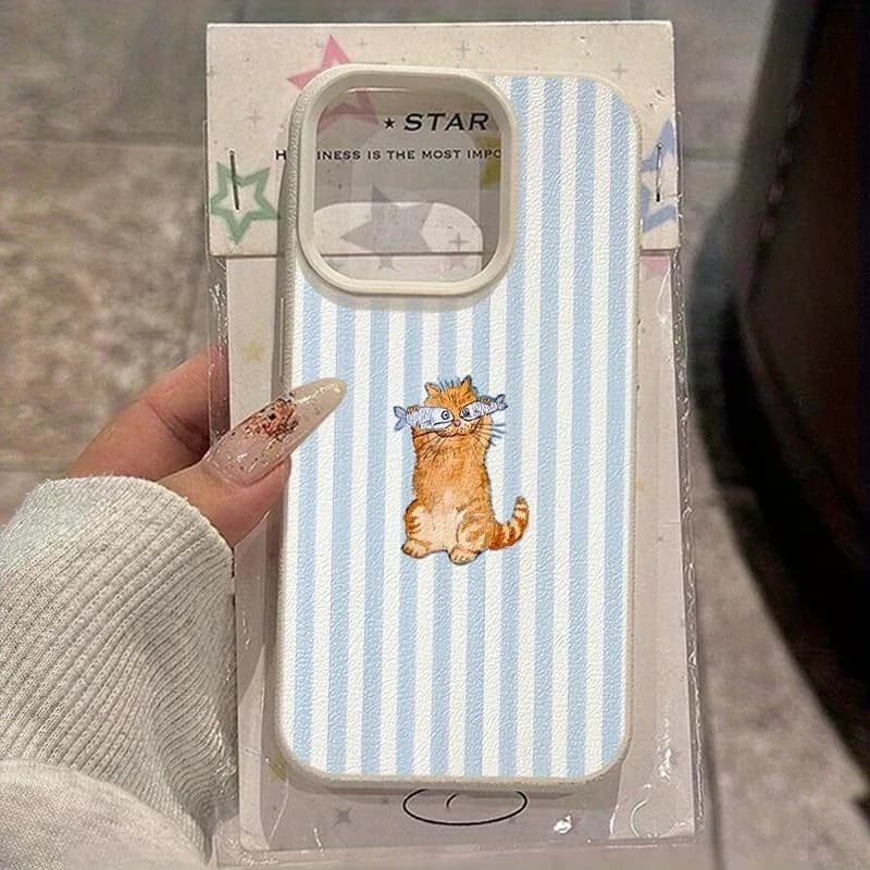 Custodia per telefono divertente con stampa gatto a righe e motivo litchi per iPhone 17 Pro Max 16 Plus 15 14 13 12 11 16E 17E Air XS Max XR X XS Cover