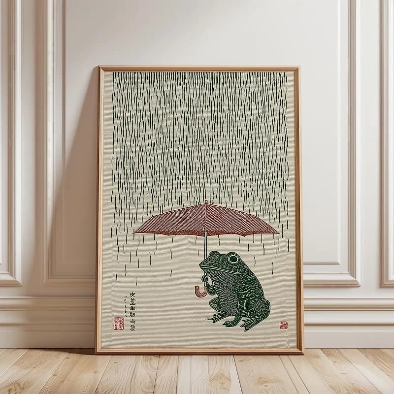 Japanese Frog with Umbrella Poster, Art Print Home Decor Frameless Canvas Art Wall Decoration Poster