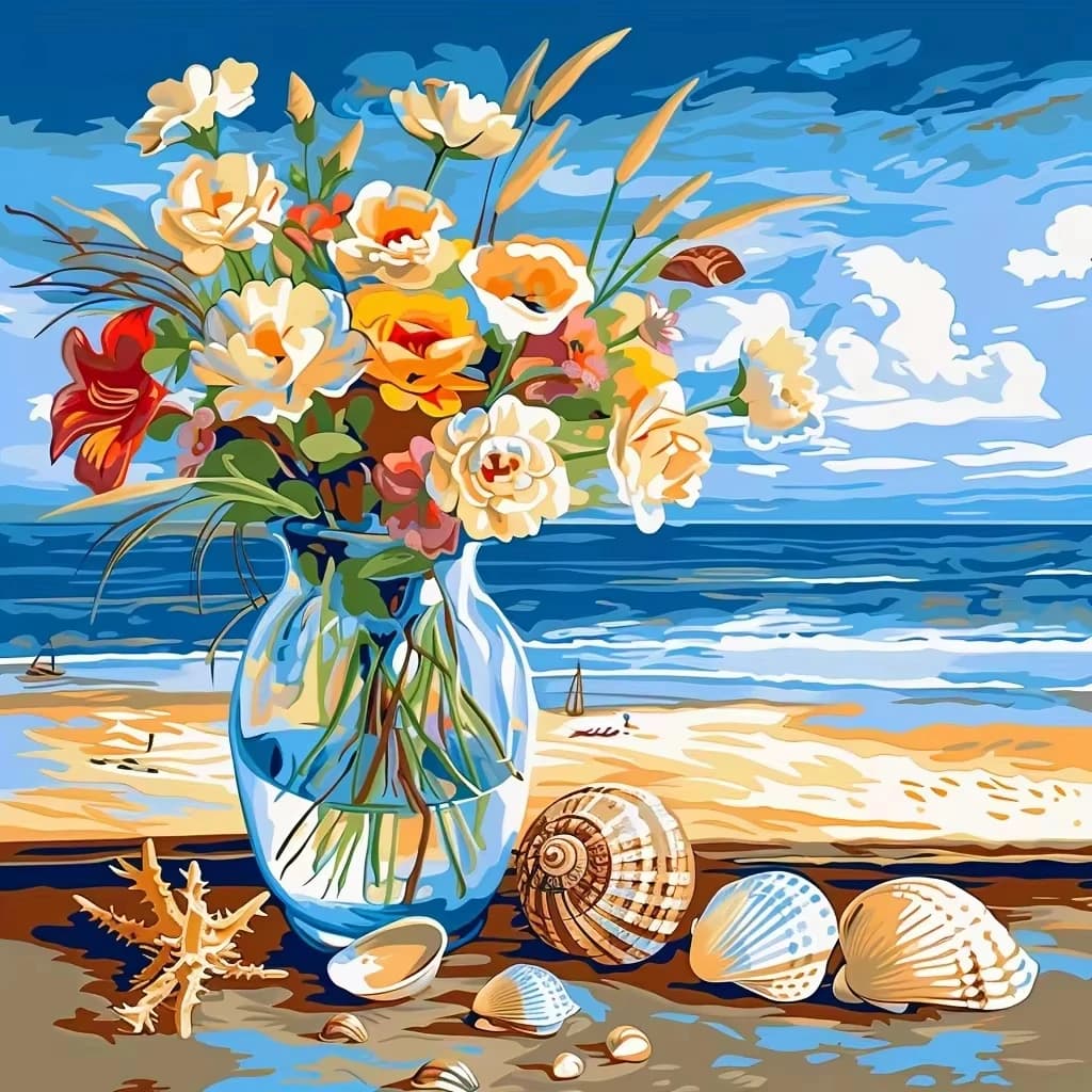 Paint By Number Seaside Floral Scenery Paint By Numbers Acrylic Paint on Canvas Home Decors Artcraft Diy Kits
