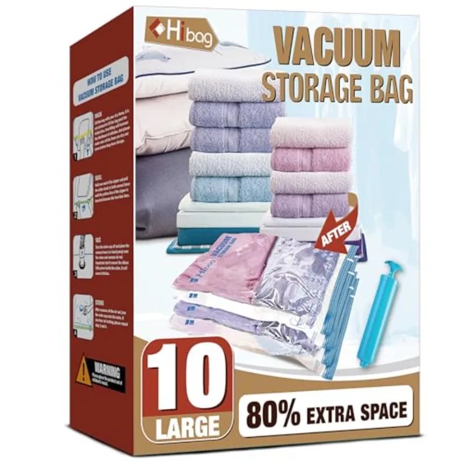 Vacuum Storage Bags, 10 Large Space Saver Vacuum Seal Bags, Space Bags for Clothes, Blankets, Bedding 10L