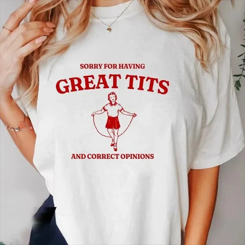 Women's T-shirt with short sleeved round neck, pretty girl with jump rope, fashionable and versatile