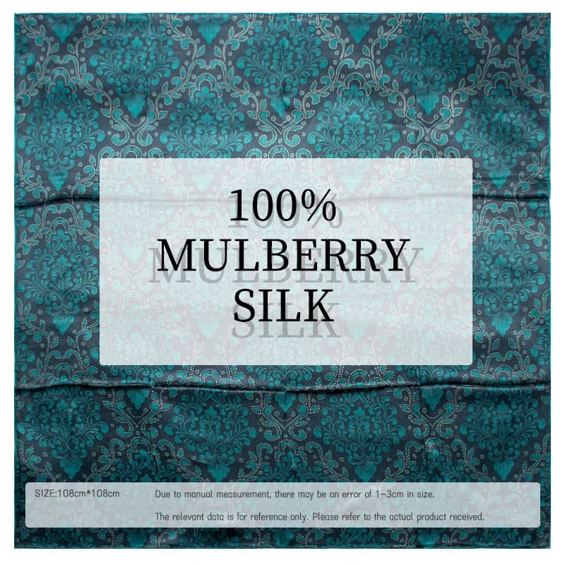 Sciarpa 100% Seta di Gelso da Donna 108cm, Stampa Vintage Barocca con Motivi a Viti, Grande Sciarpa Quadrata Morbida in Raso, Lusso e Moda