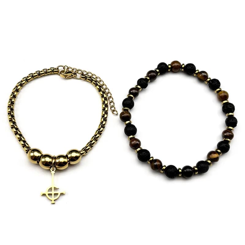 Goth Ghost BC Nameless Cross Bracelet for Women Men Stainless Steel Gold Color Ghost Band Tiger Eye Stone Hand Chain Jewelry