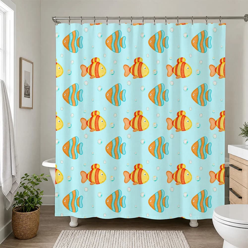 Waterproof Fish Pattern Shower Curtain Tropical Ocean Bathroom Decor Liner Kids Cute Cartoon Style Shower Stall Accessorie