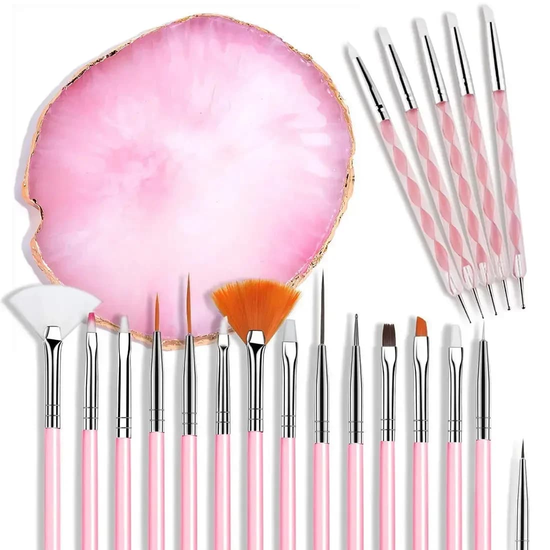 Set di pennelli per nail art fai-da-te, 15 pennelli per nail art/5 penne punteggiate a doppia testa/paleta di colori per unghie, adatto per il design delle unghie.