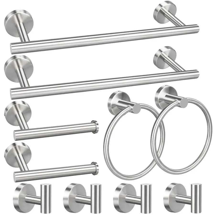 Set di accessori per il bagno, set di accessori per il bagno in nichel spazzolato, include 16 portasciugamani, portarotoli di carta igienica, anelli porta asciugamani, ro