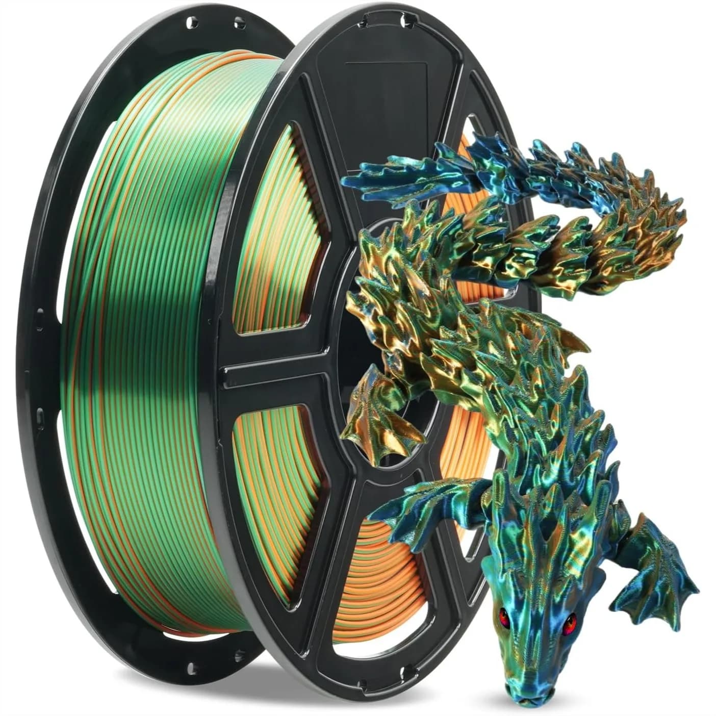 Filamento PLA Tricolore Effetto Seta 1.75mm, Coestrusione Arancione Verde Blu Arcobaleno per Stampante 3D con Effetto Colore Cangiante