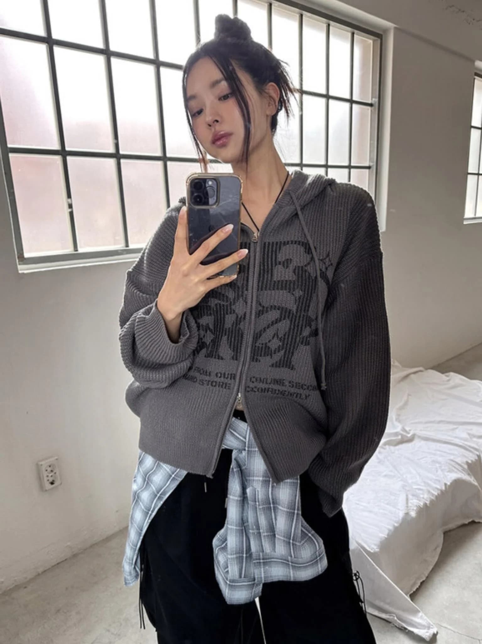 Loose Women's Hoodie Boyfriend Style Streetwear Letter Print Casual Sweater Coat Korean Design Comfortable Fit Zipper Closure